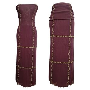 NWT Marina Moscone Maroon Foldover Tubino Sheer Mesh Maxi Skirt Sze Medium Large